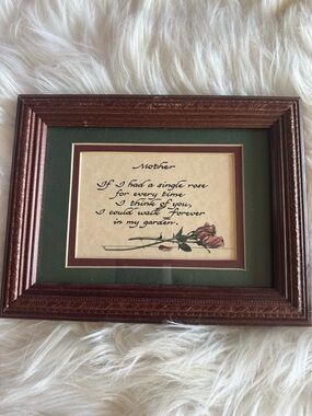Framed 'Mother' Rose Poem Wall Art - Green & Brown Mat